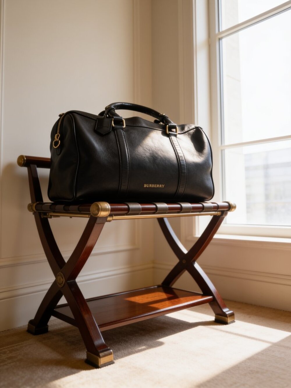 Burberry Chester Boston Bag Black Smooth Leather Gold Hardware Nova Check Lining